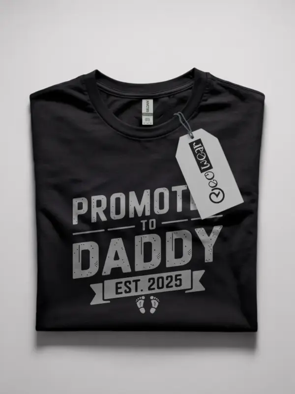 Promoted to daddy shirt in black – new dad baby announcement tee