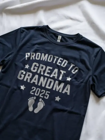 Navy Promoted To Great Grandma Est 2025 Shirt – Grandma Baby Reveal Gift