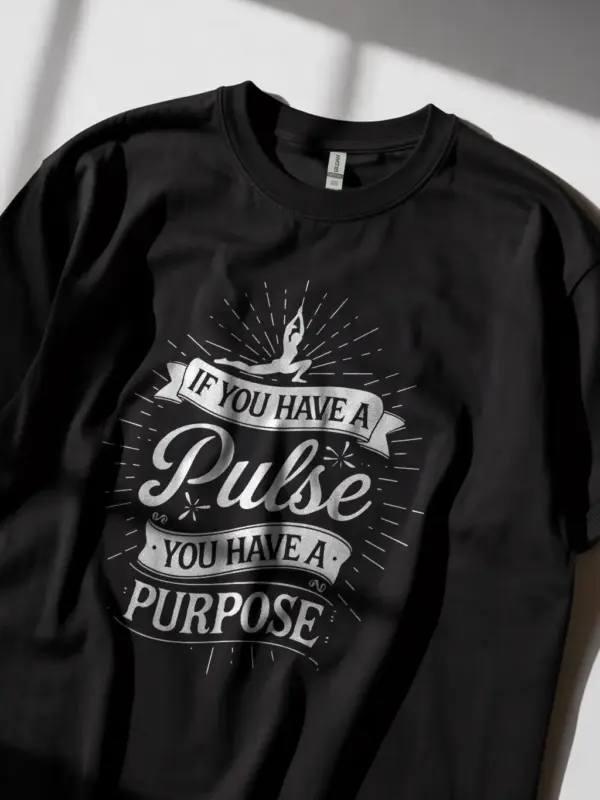 Pulse and purpose shirt in black – motivational tee