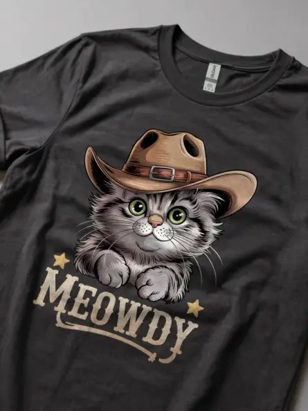 Dark heather ragamuffin cat meowdy shirt – cute cowboy cat t-shirt