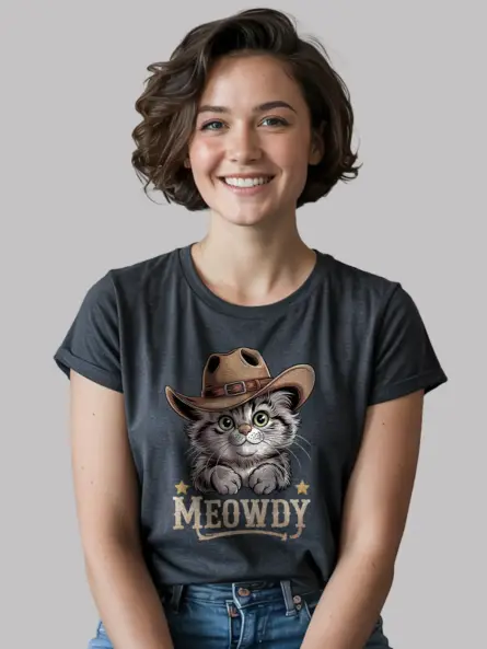 Dark heather ragamuffin cat meowdy shirt – cute cowboy cat t-shirt