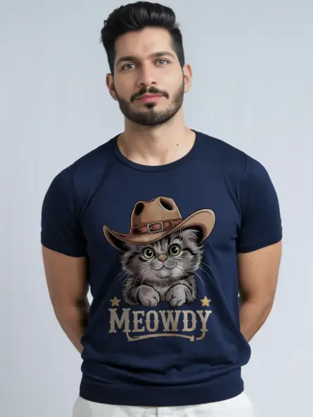 Navy ragamuffin cat meowdy shirt – pet cat mom dad tee