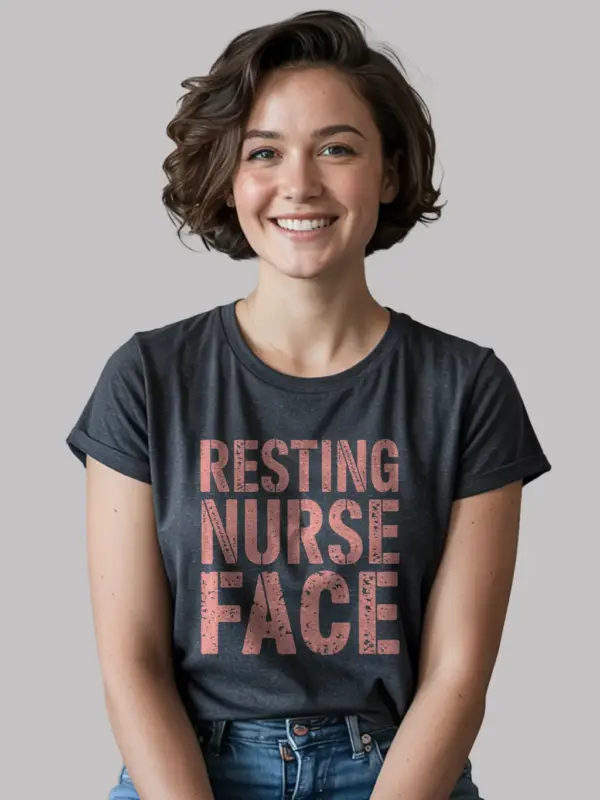 Dark heather resting nurse face shirt – nurse humor shirt