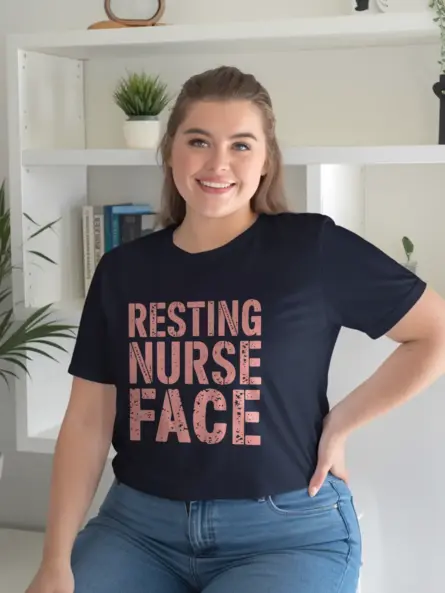 Navy resting nurse face shirt – nurse pride tee