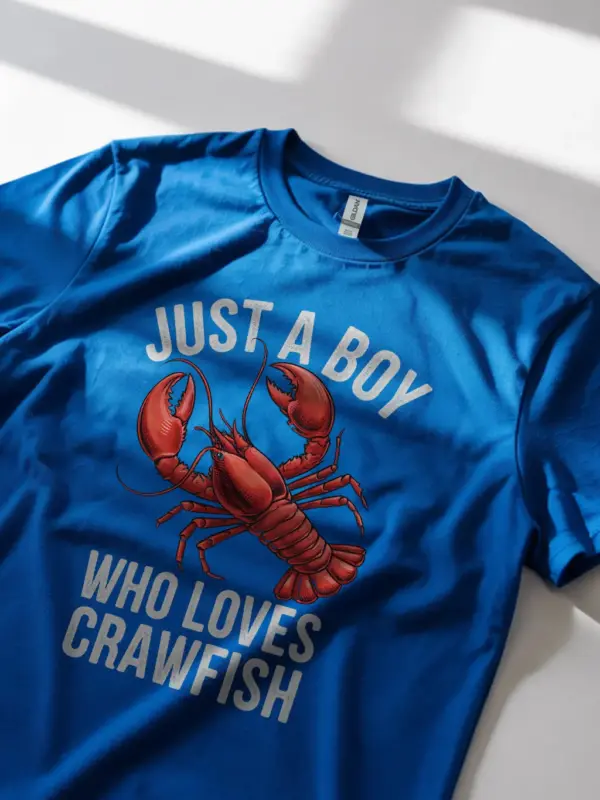 Just a Boy Who Loves Crawfish Shirt in Royal Blue – lobster shirt, crawfish lover shirt