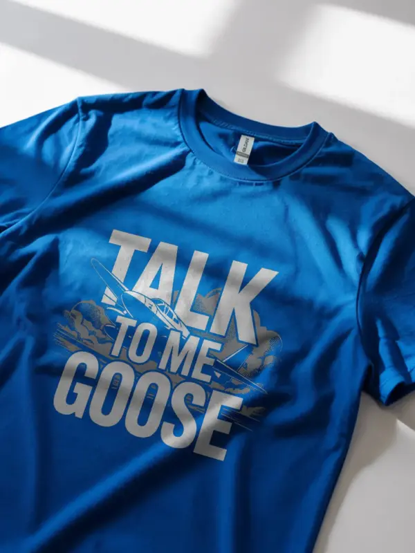 Royal Blue Talk to Me Goose aviation t-shirt 80s movie t-shirt