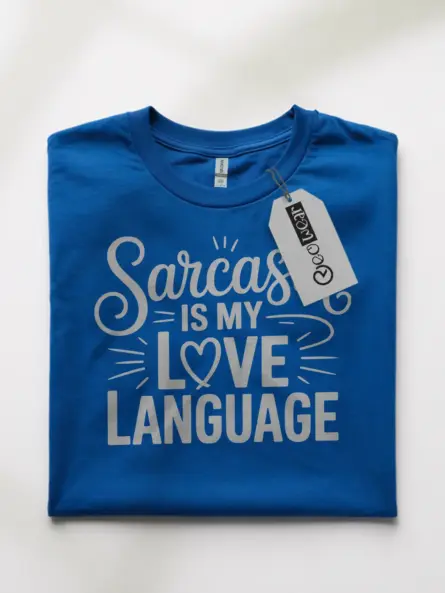Royal Blue front view handwritten sarcasm tee – sarcasm-love-language-t-shirt-