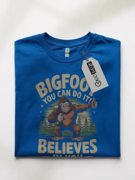 Royal Blue Bigfoot motivational t-shirt buy Bigfoot believes in you t-shirt front view