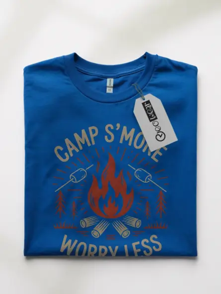 Royal blue front view camp s'more worry less t shirt nostalgic design