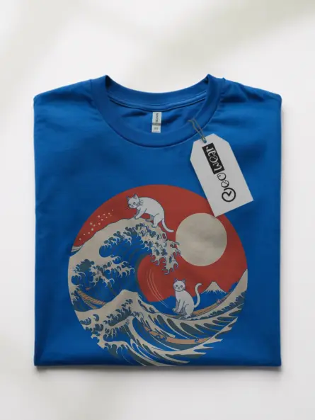 Royal Blue great wave cat t-shirt funny great wave cat shirt for cat lovers front view