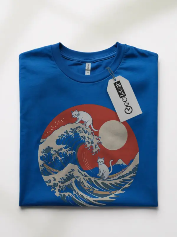 Royal Blue great wave cat t-shirt funny great wave cat shirt for cat lovers front view