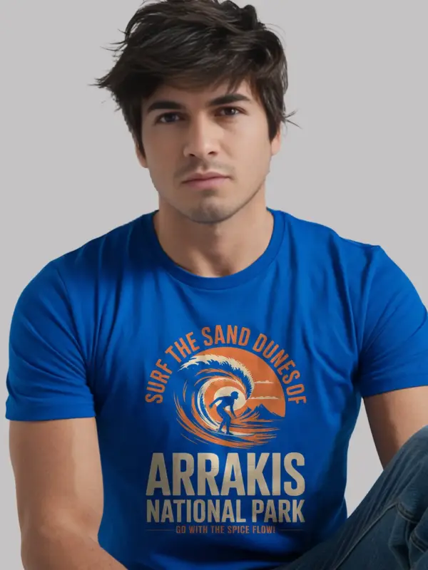 Royal Blue lifestyle shot Surf the Sand vintage desert surf t-shirt