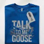Royal Blue Talk to Me Goose aviation t-shirt retro flight t-shirt front view