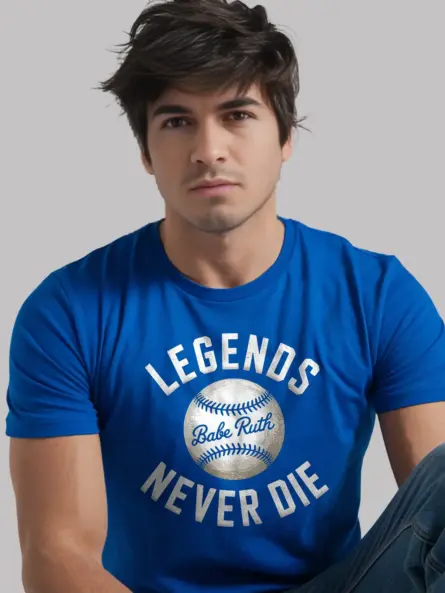 Royal Blue Legends Never Die Baseball T-Shirt distressed baseball tee