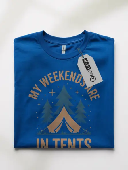 royal blue front view weekend camping pun t-shirt funny camping tee