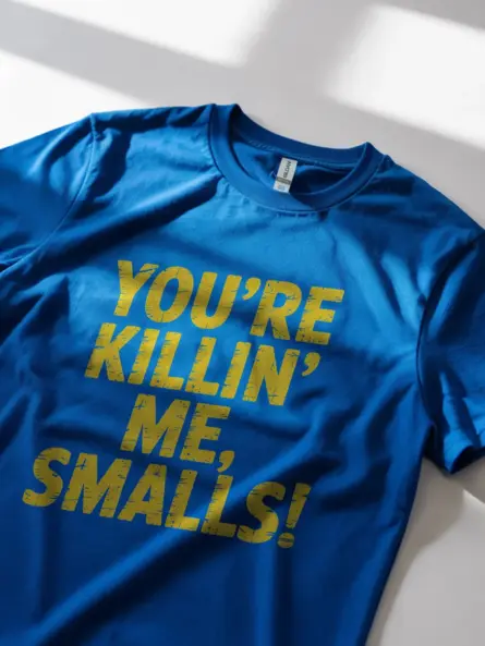 Royal Blue funny 90s movie quote t-shirt retro Sandlot quote tee side view