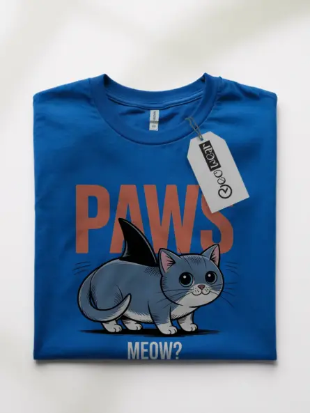 royal blue back view funny cat shark t-shirt cartoon cat graphic tee gift for pet parents