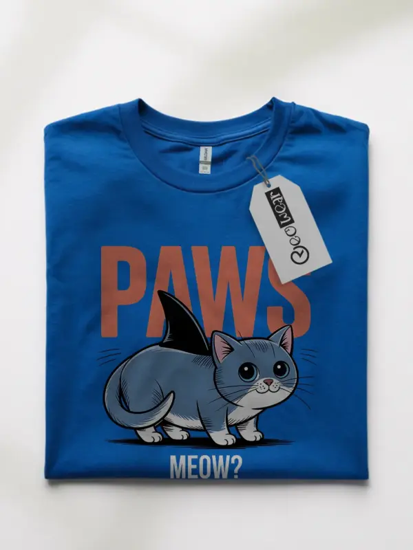 royal blue back view funny cat shark t-shirt cartoon cat graphic tee gift for pet parents
