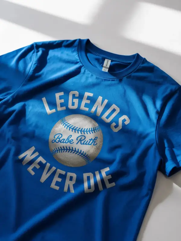 Royal Blue Legends Never Die Baseball T-Shirt motivational baseball quote shirt