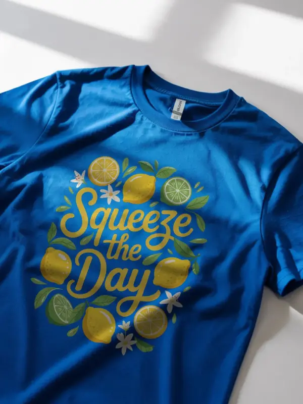 Royal Blue Squeeze The Day citrus summer graphic t-shirt