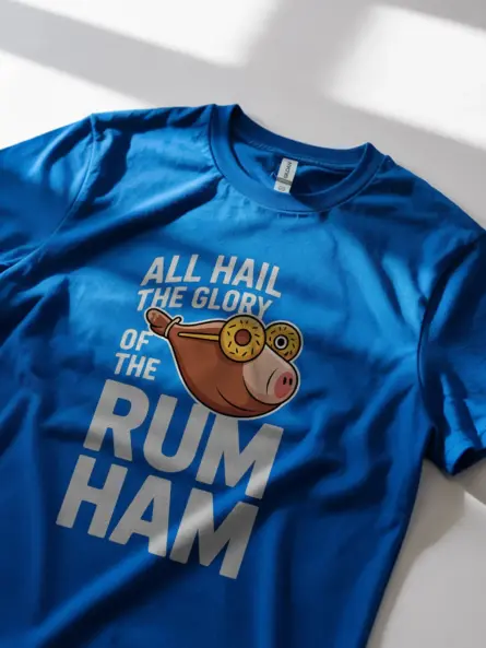 Royal Blue back view rum ham its always sunny t-shirt food humor shirt