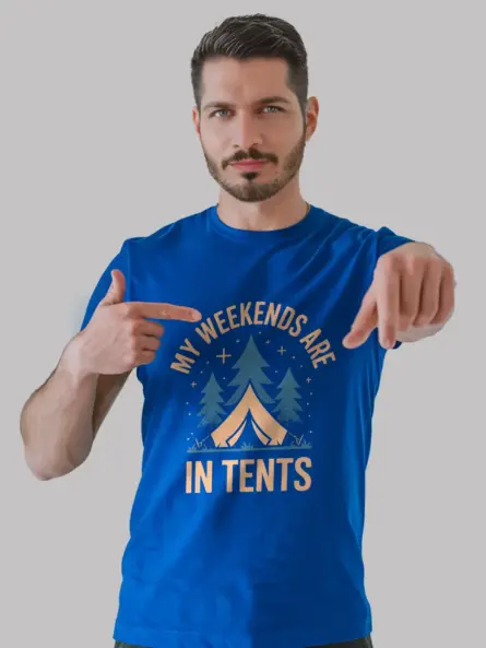 oyal blue back view weekend camping pun t-shirt minimalist camping t-shirt vintage design