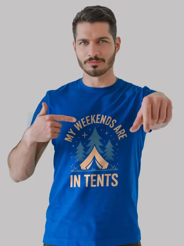 oyal blue back view weekend camping pun t-shirt minimalist camping t-shirt vintage design
