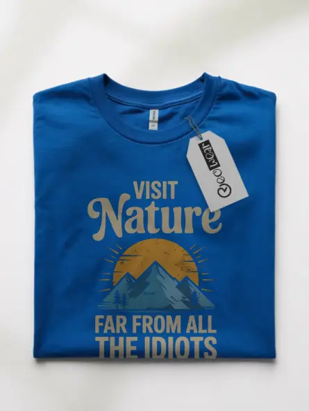 Royal Blue funny vintage nature escape t-shirt shop dark blue hiking humor t-shirt front view