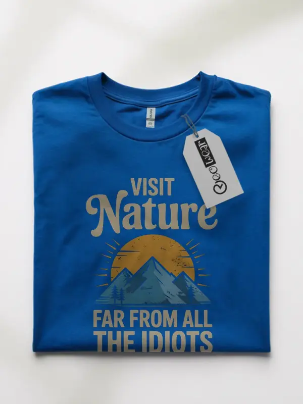 Royal Blue funny vintage nature escape t-shirt shop dark blue hiking humor t-shirt front view