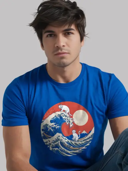 Royal Blue great wave cat t-shirt cat lover gift shirt