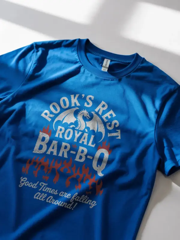 Royal Blue House of the Dragon BBQ T-Shirt funny fantasy bbq shirts for fans side view