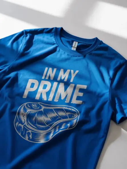 Royal Blue In My Prime Steak T-Shirt meme tee for food lovers side view