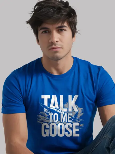 Royal Blue Talk to Me Goose aviation t-shirt classic pilot apparel
