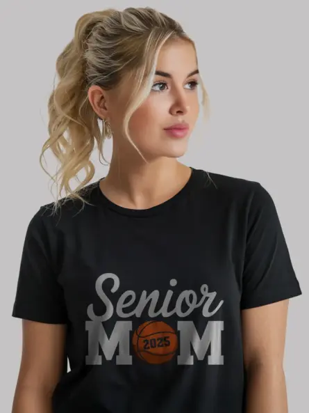 Senior mom shirt in black – class of 2025 basketball mom tee