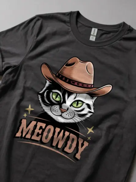 Dark heather serengeti cowboy cat shirt – cute western cat t-shirt