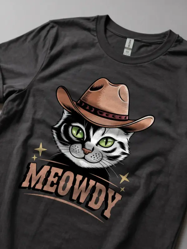 Dark heather serengeti cowboy cat shirt – cute western cat t-shirt