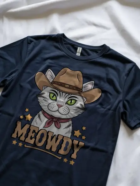 Navy serengeti white cat meowdy shirt – funny pet cat tee