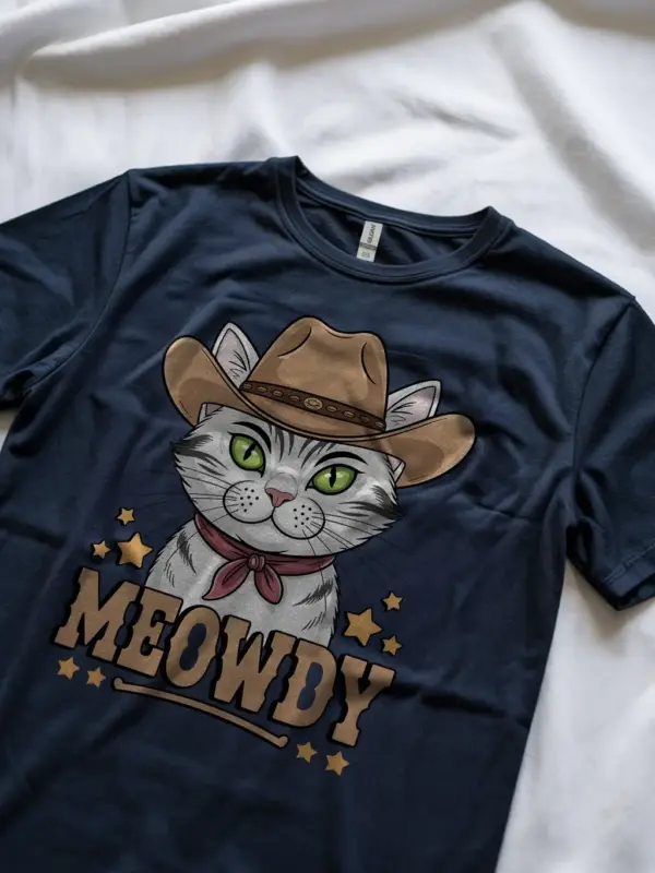 Navy serengeti white cat meowdy shirt – funny pet cat tee