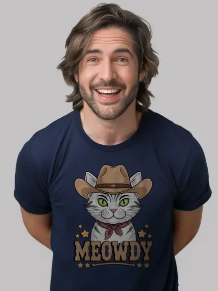 Navy serengeti white cat meowdy shirt – funny pet cat tee