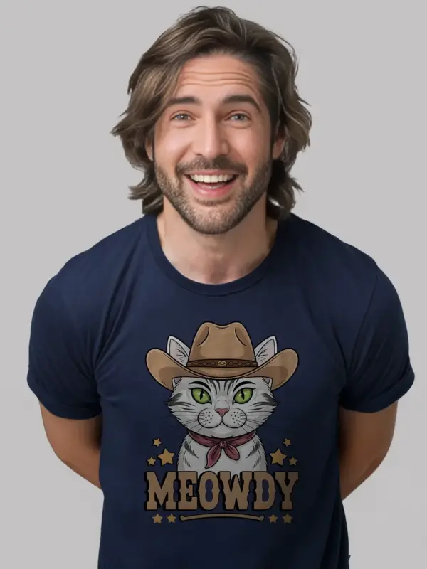 Navy serengeti white cat meowdy shirt – funny pet cat tee