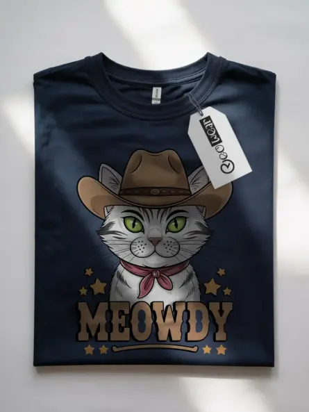 Navy serengeti white cat meowdy shirt – funny pet cat tee
