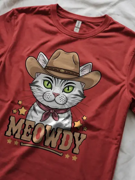 Red serengeti white cat meowdy shirt – western texas meme shirt