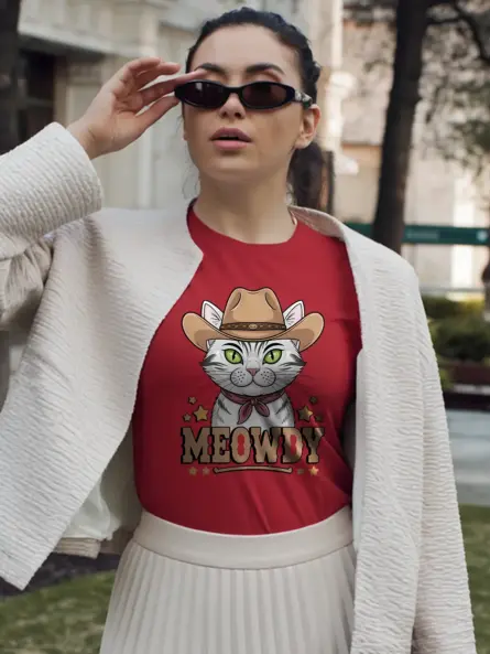 Red serengeti white cat meowdy shirt – western texas meme shirt