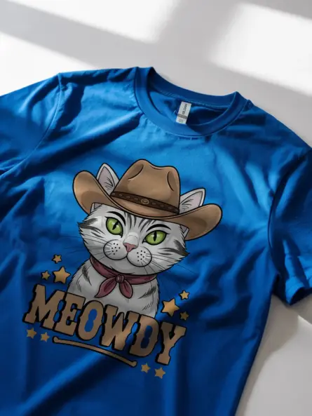 Royal Blue Serengeti White Cat Meowdy Shirt – Cute Cowboy Cat T-shirt