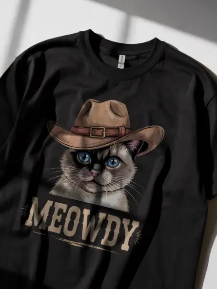 Siamese cat meowdy shirt in black – cowboy cat lover tee