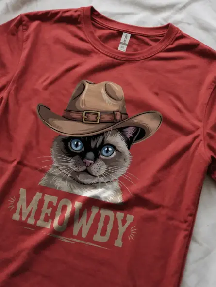 Red siamese cat meowdy shirt – western texas meme tee