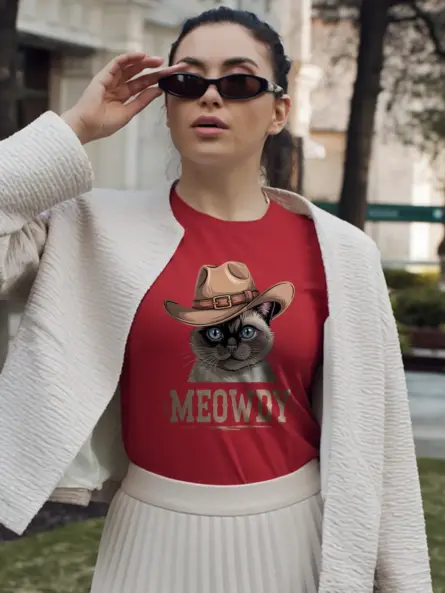 Red siamese cat meowdy shirt – western texas meme tee