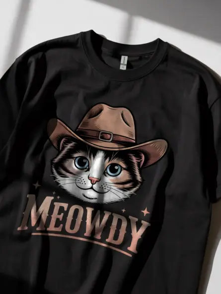 Snowshoe cat meowdy shirt in black – cowboy cat lover tee