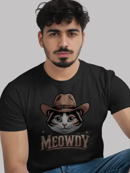 Snowshoe cat meowdy shirt in black – cowboy cat lover tee