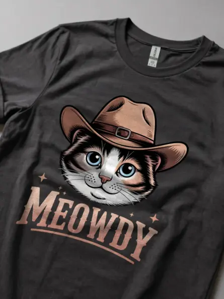 Dark heather snowshoe cat meowdy shirt – cute cowboy cat t-shirt
